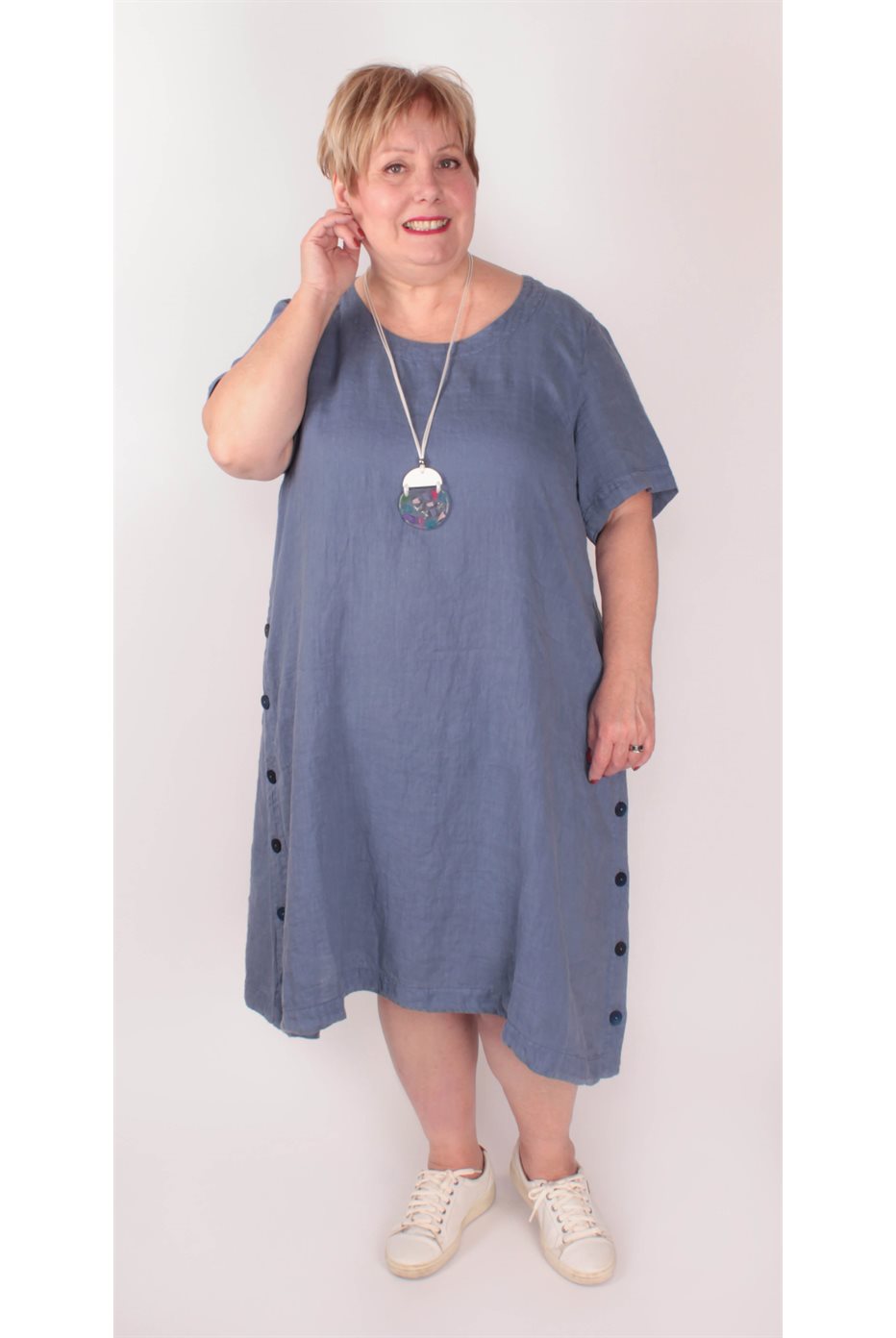 Robe Lin Boutons Bleu Nova